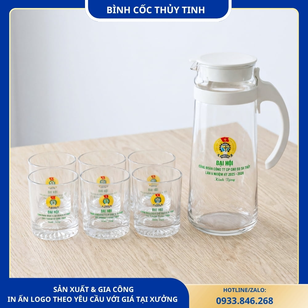 Bộ bình cốc thủy tinh đại hội công đoàn công ty, thiết kế sang trọng