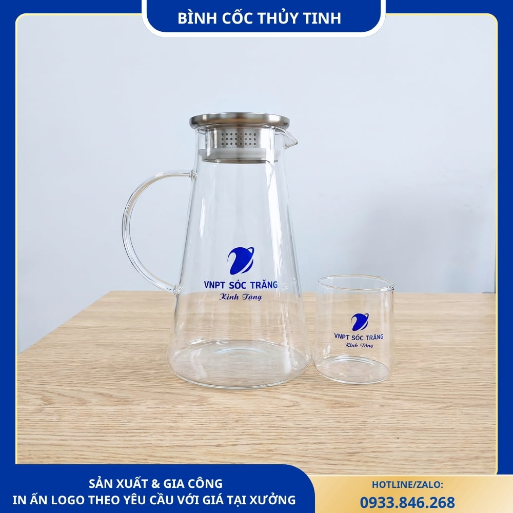 Bộ Bình Cốc Thủy Tinh In Logo VNPT Sóc Trăng
