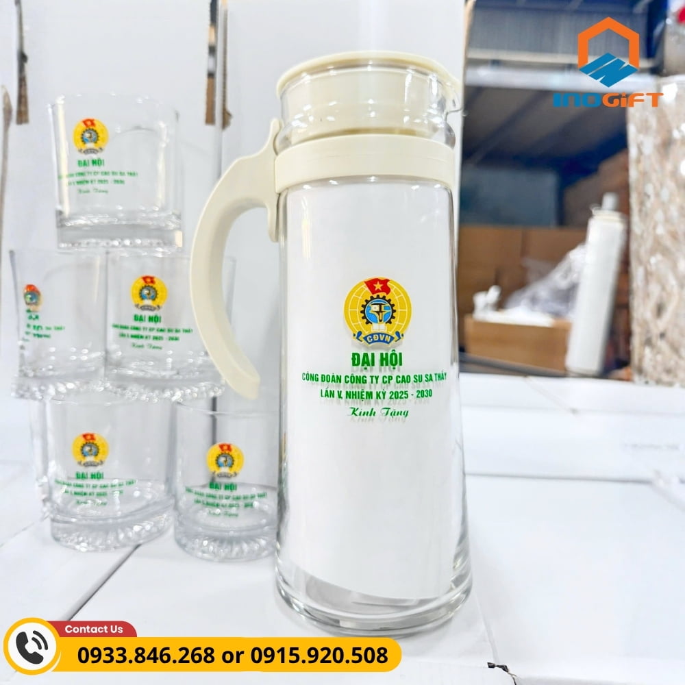 Bộ bình ly thủy tinh đại hội công đoàn, thiết kế tinh tế