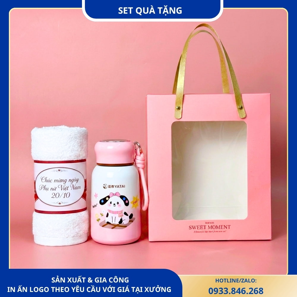 Set quà tặng gồm bình giữ nhiệt 350ml và khăn lau đầu