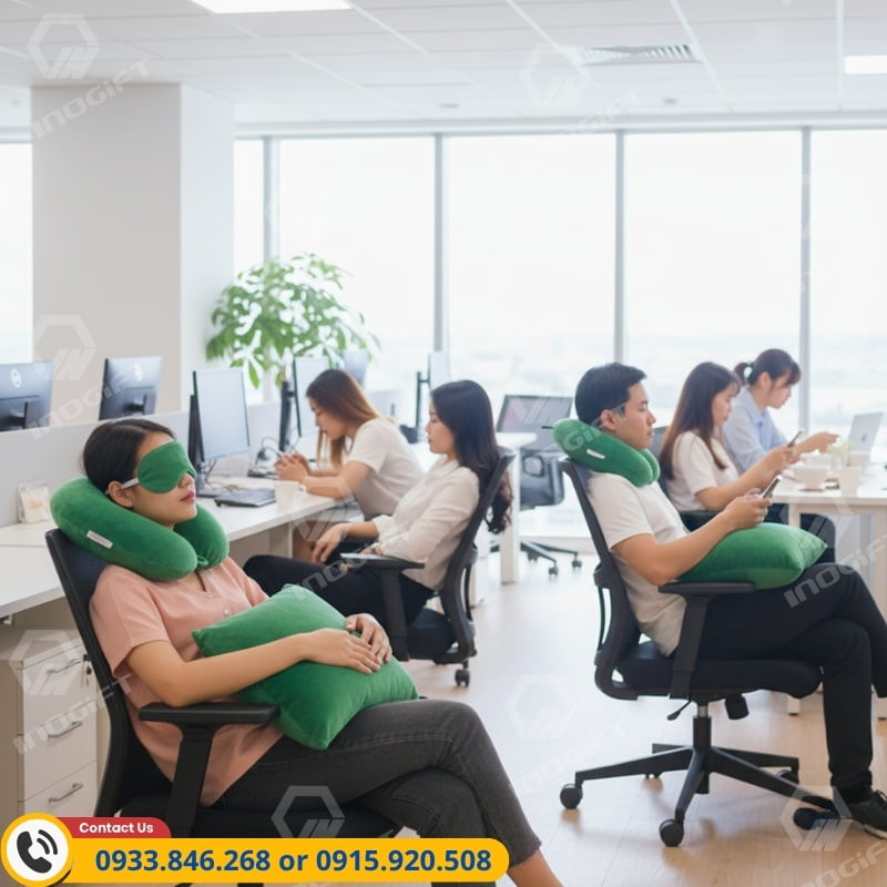 Set quà tặng gối chữ U, bịt mắt và gối dựa lưng, món quà tiện ích giá tốt cho doanh nghiệp.