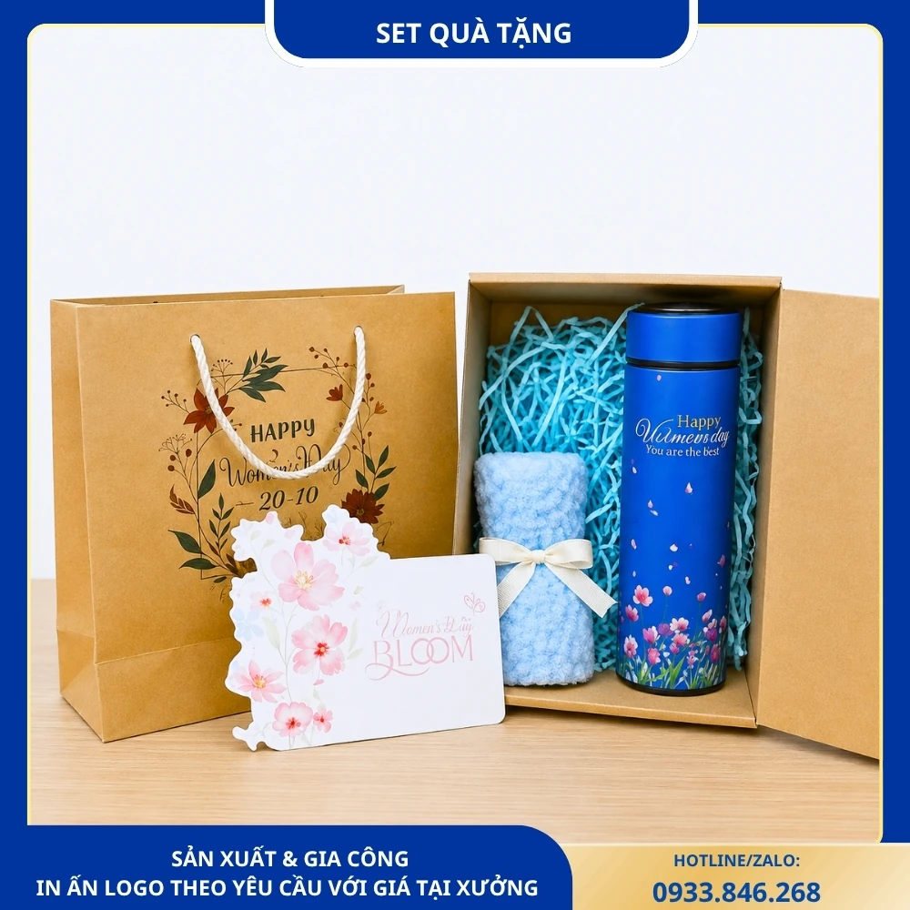 Set Quà Tặng Bình Giữ Nhiệt & Khăn Mặt Kèm Hộp Carton