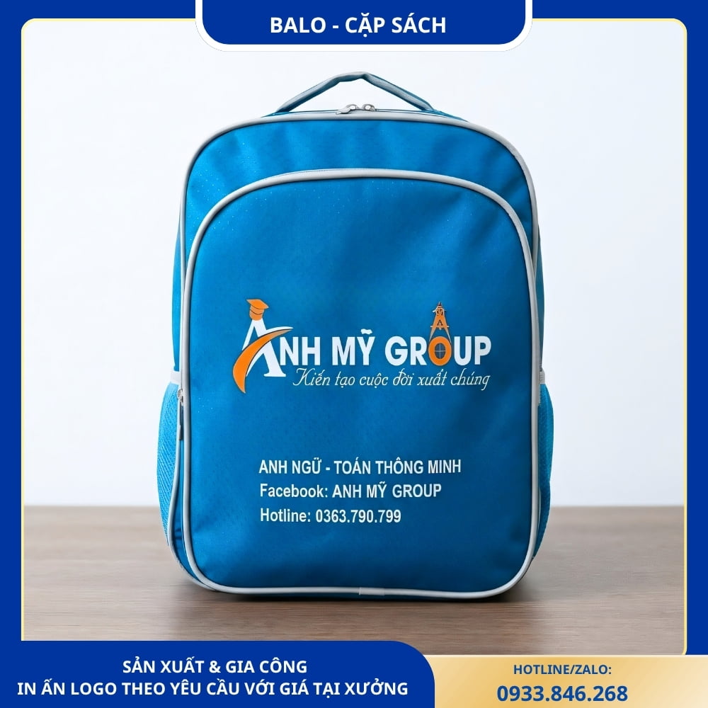 Balo Màu Xanh Dương In Logo Anh Mỹ Group