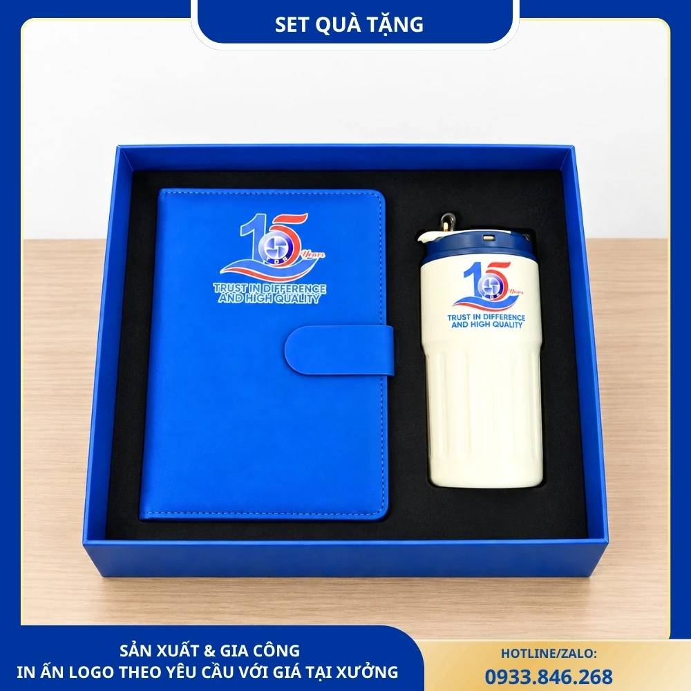 Giftset cốc giữ nhiệt sổ kỷ niệm 15 năm thành lập công ty