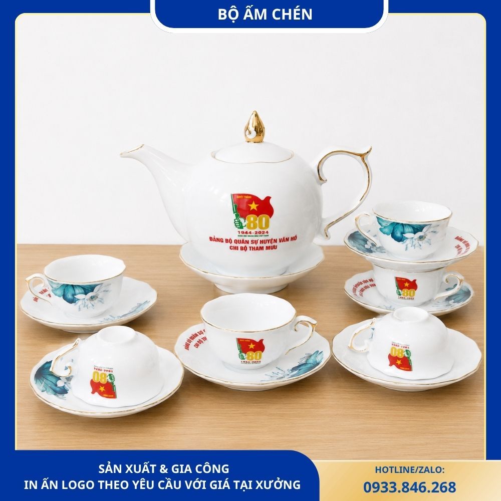 Bộ Ấm Chén Kỷ Niệm 80 Năm Ngày Thành Lập QĐND Việt Nam Huyện Vân Hồ
