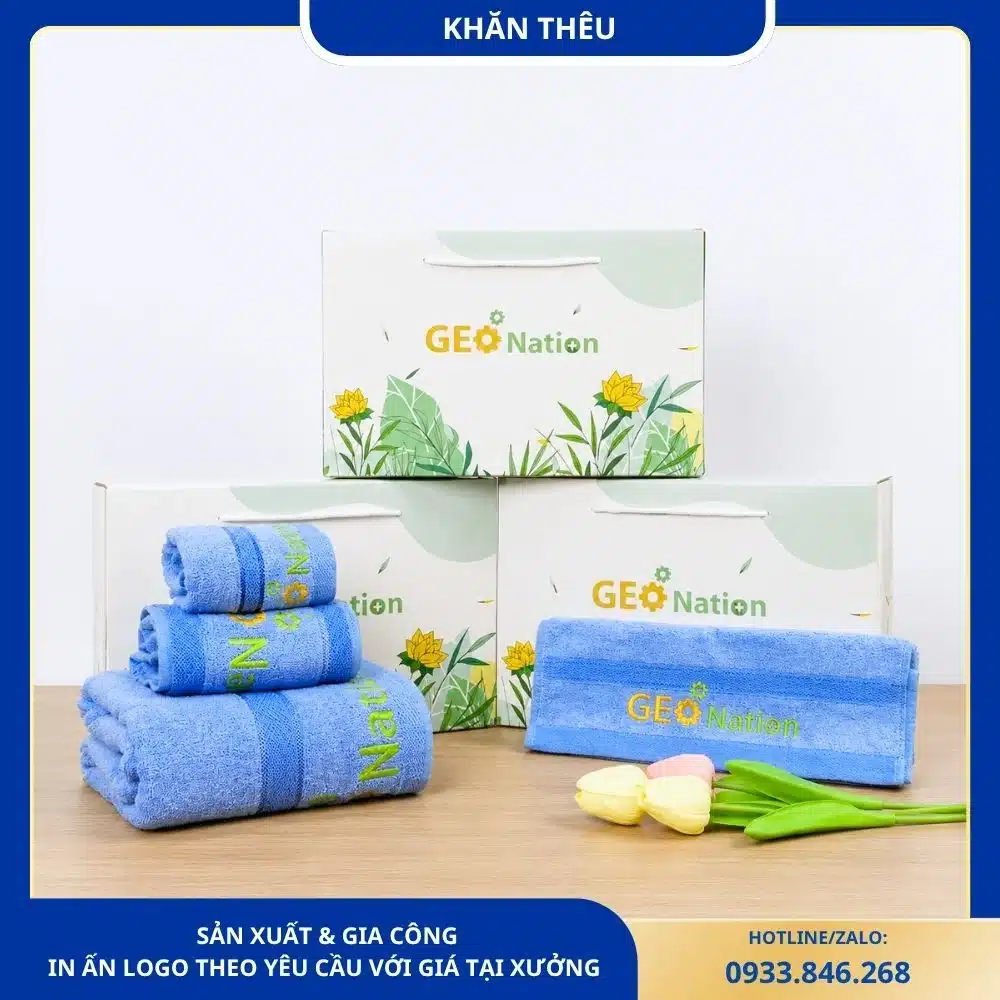 Bộ 3 Khăn Thêu Logo Geo Nation Tặng Công Nhân