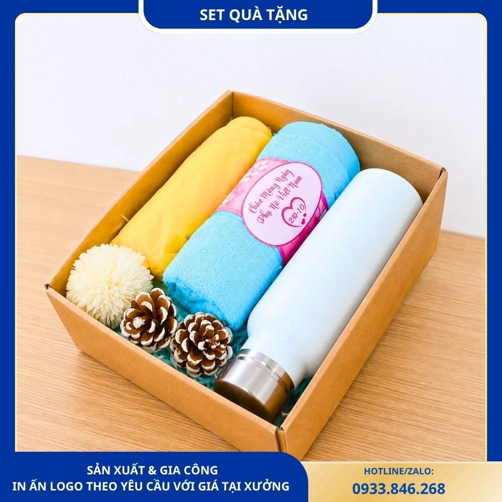 Set Quà Tặng 20-10 Bình Giữ Nhiệt, Ô Che Mưa & Khăn Lau Đầu