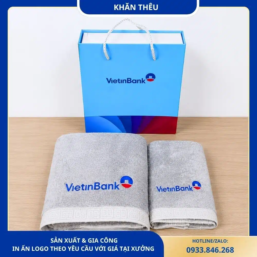 Set Khăn Thêu Logo Theo Yêu Cầu Kèm Hộp