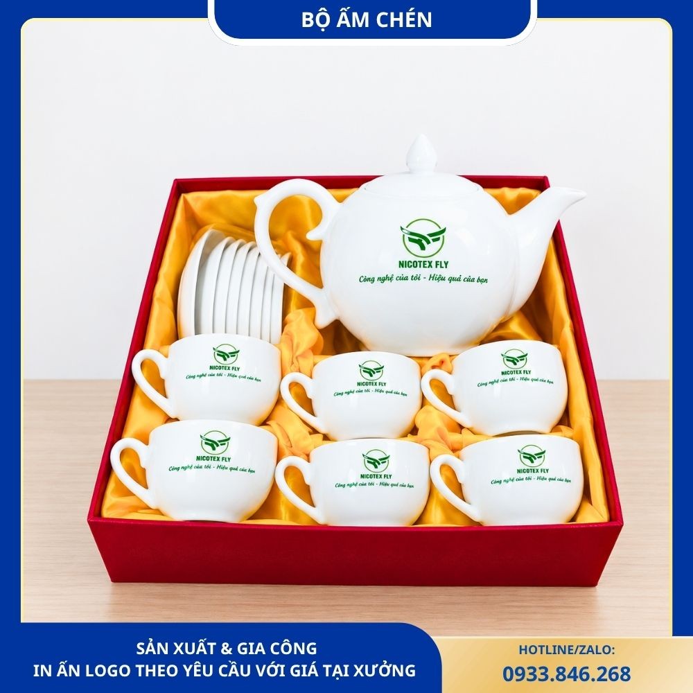 Bộ ấm chén Bưởi Lửa in logo Nicotex Fly