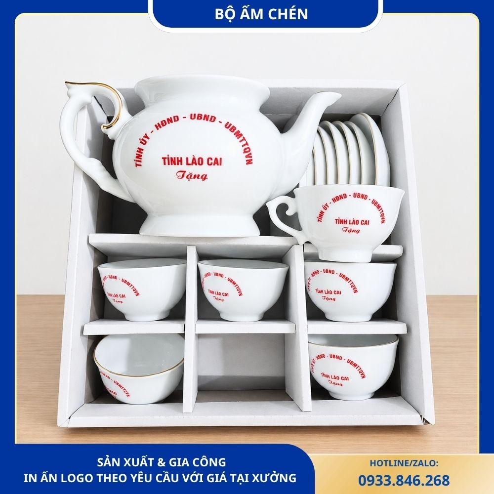 Bộ Ấm Chén In Tỉnh Ủy - HĐND - UBND - UBMTTQVN Tỉnh Lào Cai