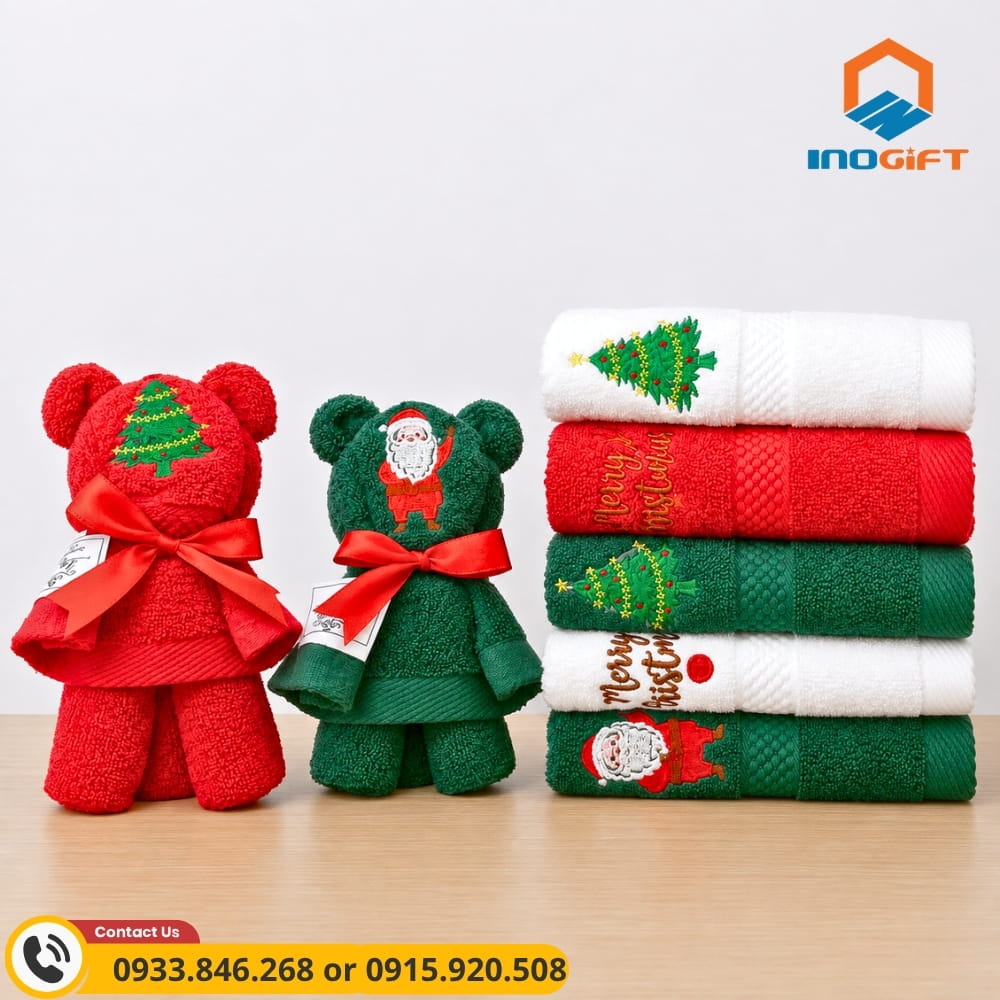 Set khăn mặt hình gấu chủ đề Giáng sinh