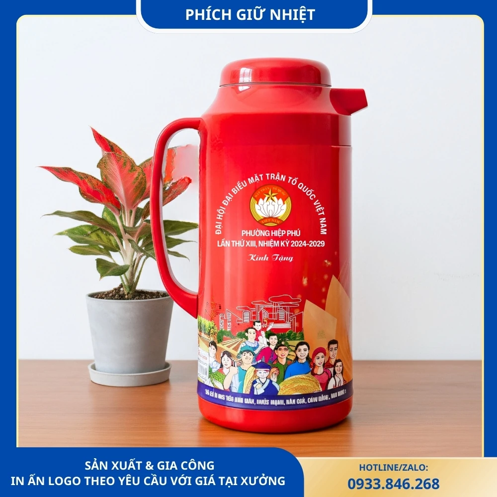 Phích Giữ Nhiệt Màu Đỏ In Đại Hội MTTQ Phường Phú Hiệp