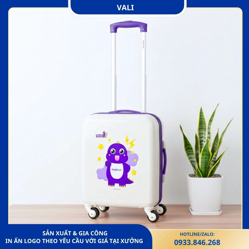 Vali trẻ em màu tím in hình khủng long ngộ nghĩnh