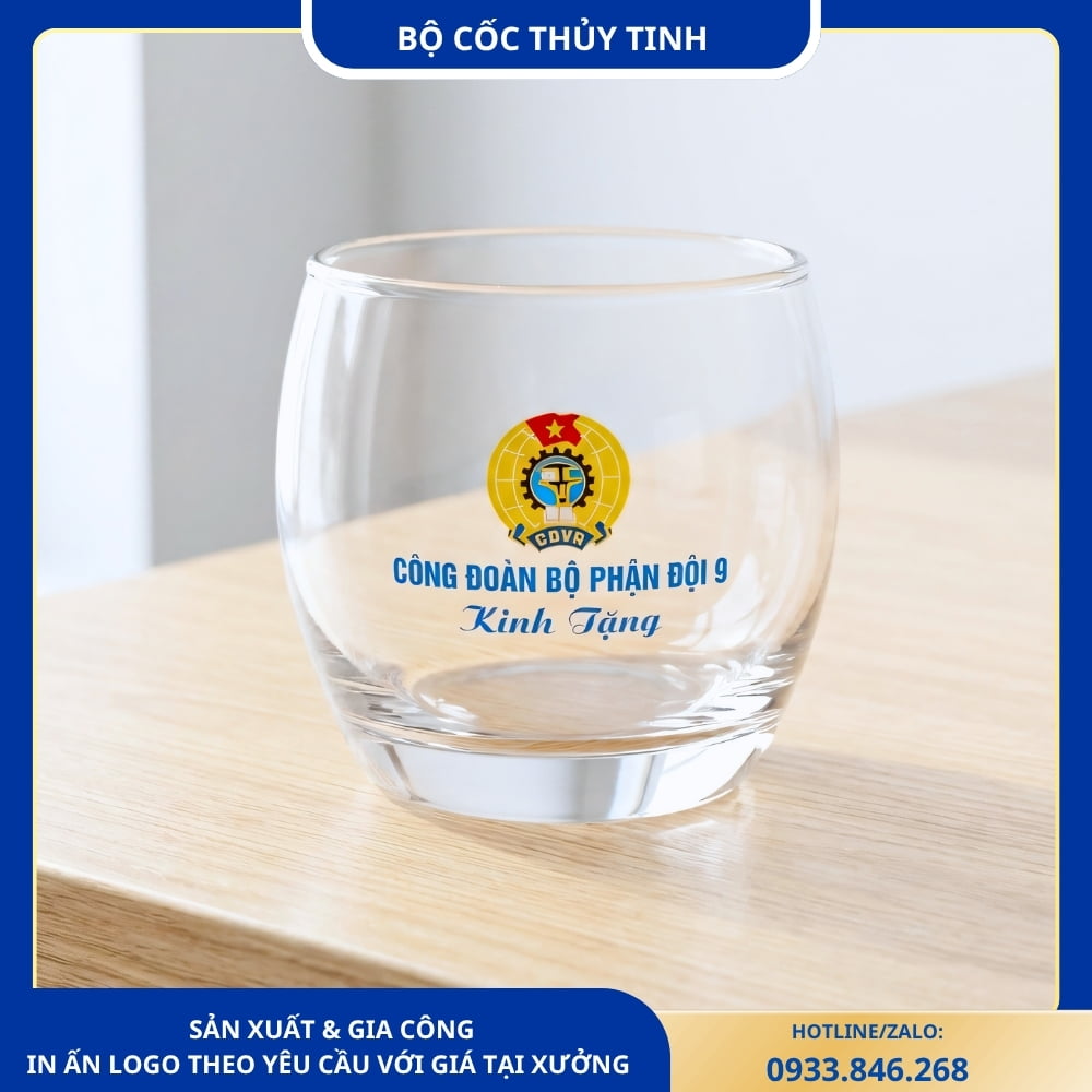 Bộ 6 Cốc Thủy Tinh Luminarc In Logo Công Đoàn Bộ Phận Đội 9