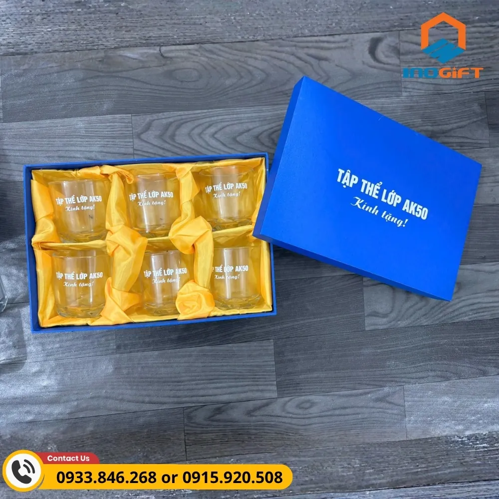 Bộ 6 ly thủy tinh in tên tập thể, thiết kế tinh tế