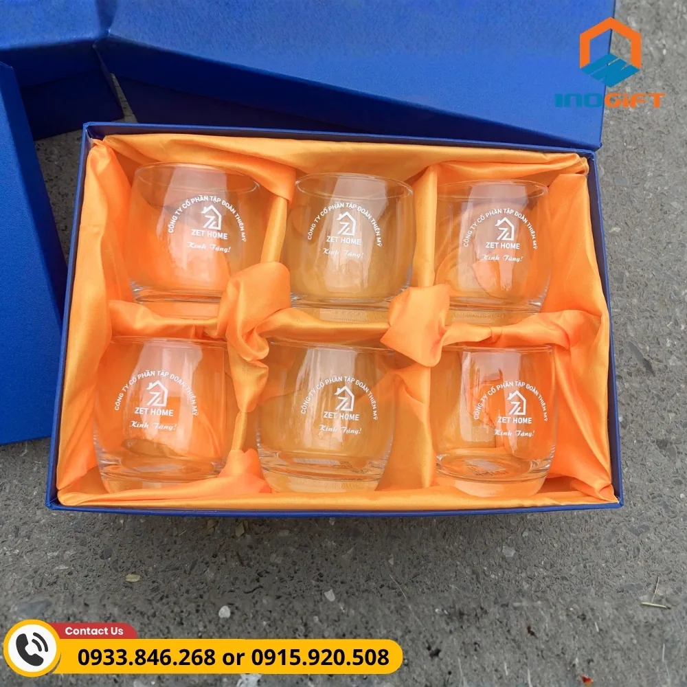 Bộ cốc thủy tinh in logo doanh nghiệp Zet Home, sang trọng