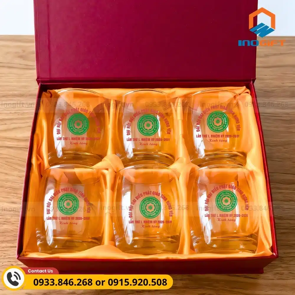 Bộ cốc thủy tinh Phật giáo 6 món, kiểu dáng thanh lịch