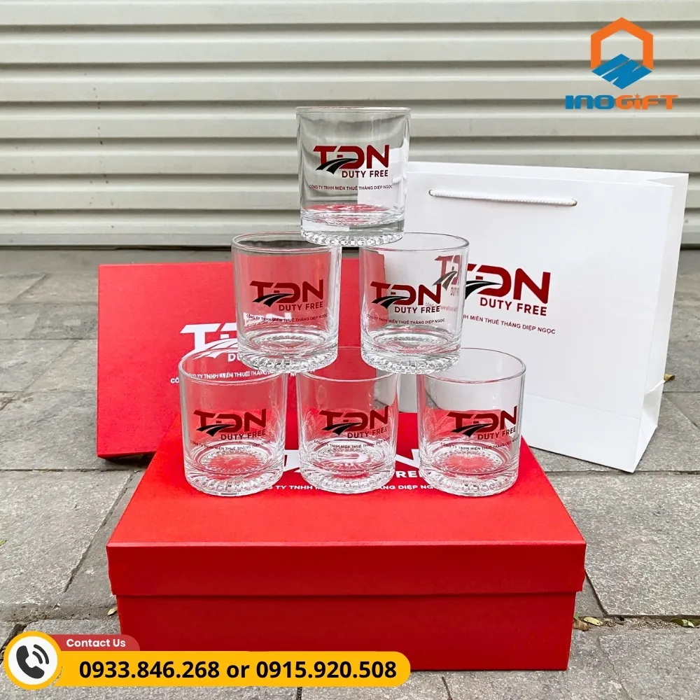 Bộ ly thủy tinh Ocean in logo doanh nghiệp, kiểu dáng tinh tế