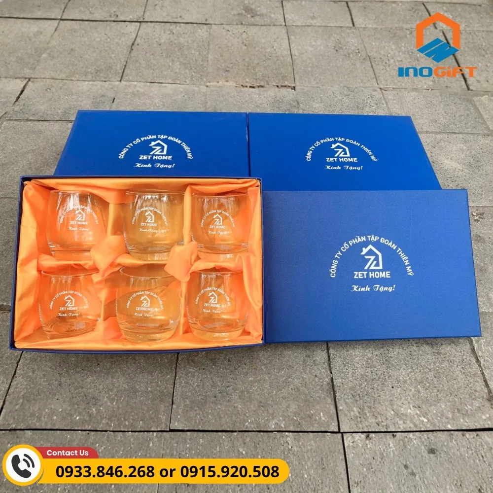 Bộ cốc thủy tinh Zet Home in logo, thiết kế tiện dụng