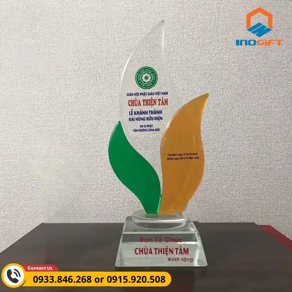 Kỷ niệm chương pha lê logo Phật giáo, thiết kế tinh tế