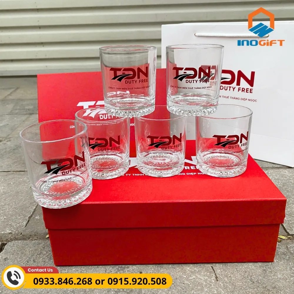 Ly thủy tinh Ocean in logo công ty, thiết kế hiện đại