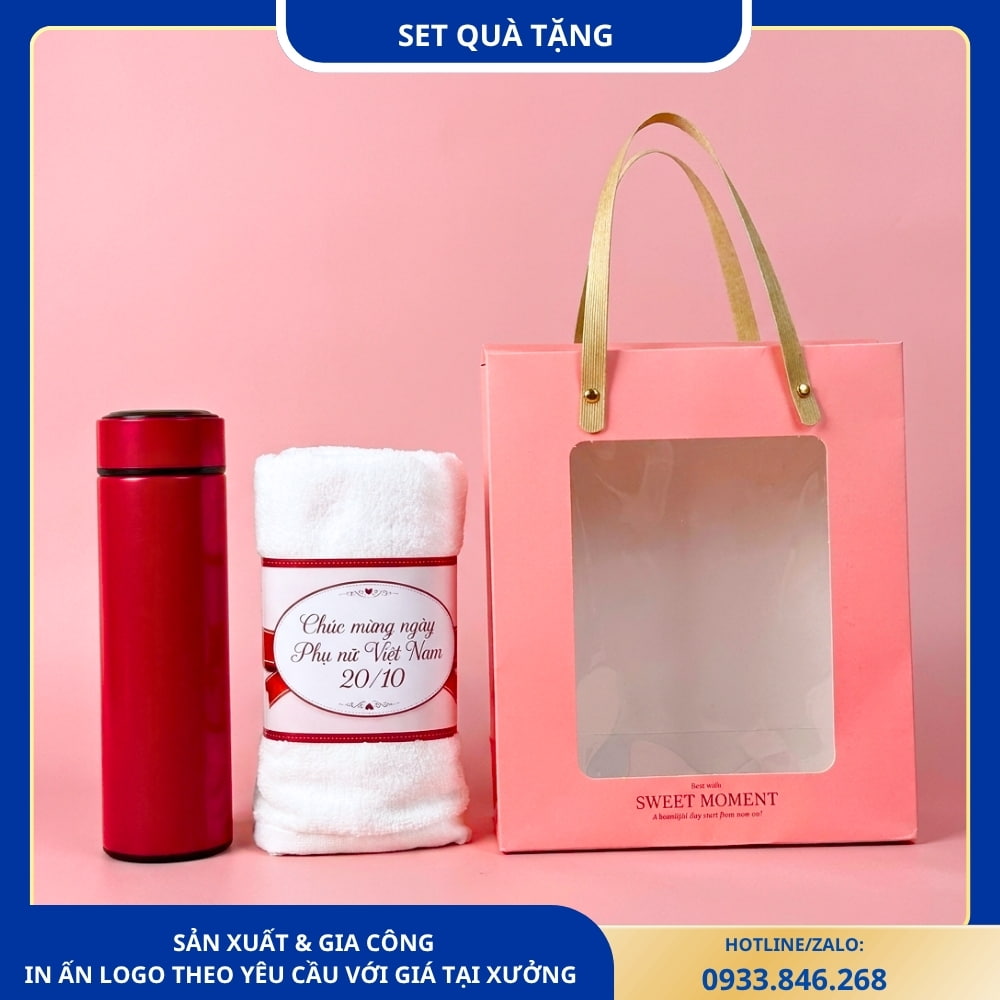 Set quà gồm bình giữ nhiệt 500ml và khăn lau đầu tiện dụn