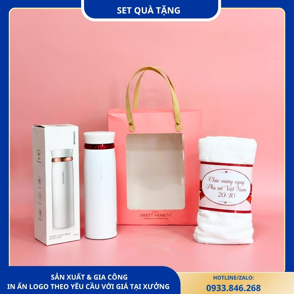 Set quà gồm bình LocknLock cao cấp và khăn lau đầu