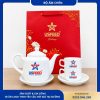 Bộ ấm chén Bát Tràng in Usfeed kèm hộp