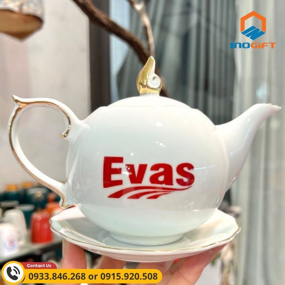 Bộ ấm chén hoa mẫu đơn kẻ chỉ vàng Evans