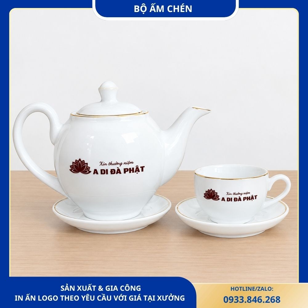 Bộ ấm chén in Xin thường niệm A Di Đà Phật