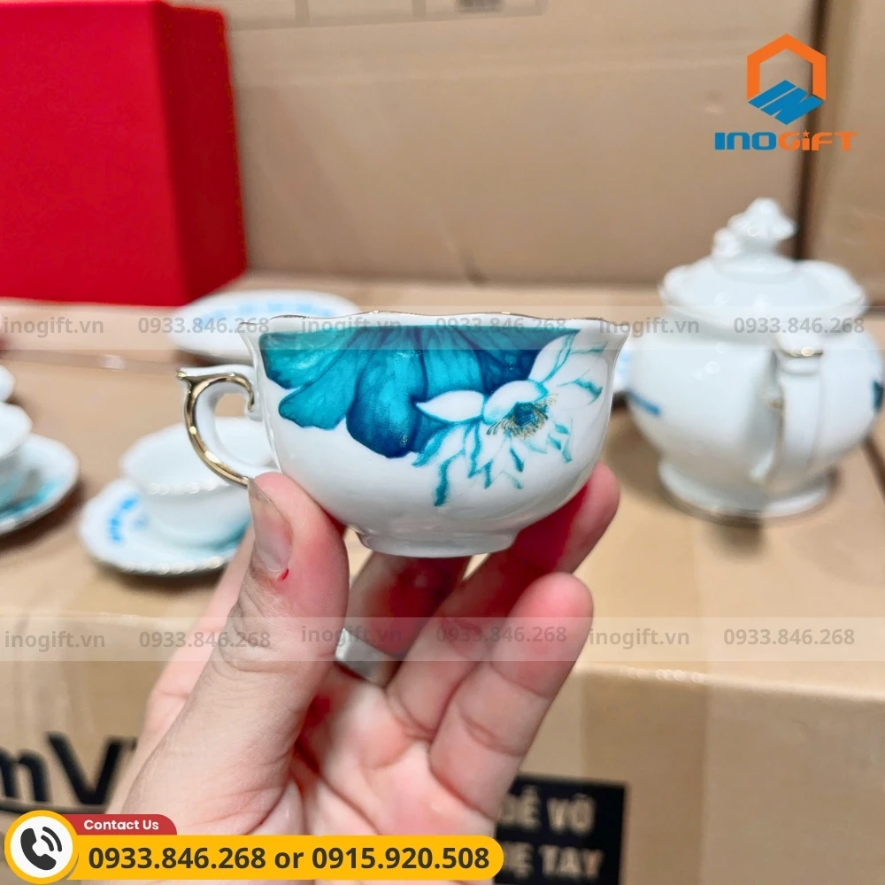ộ ấm chén Mẫu Đơn in logo Nhà máy Thủy điện