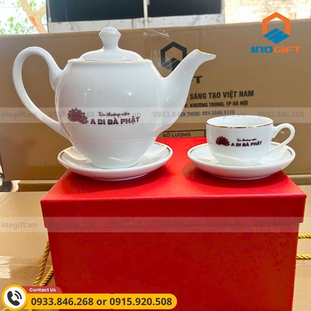 Bộ ấm chén thường niệm A Di Đà Phật