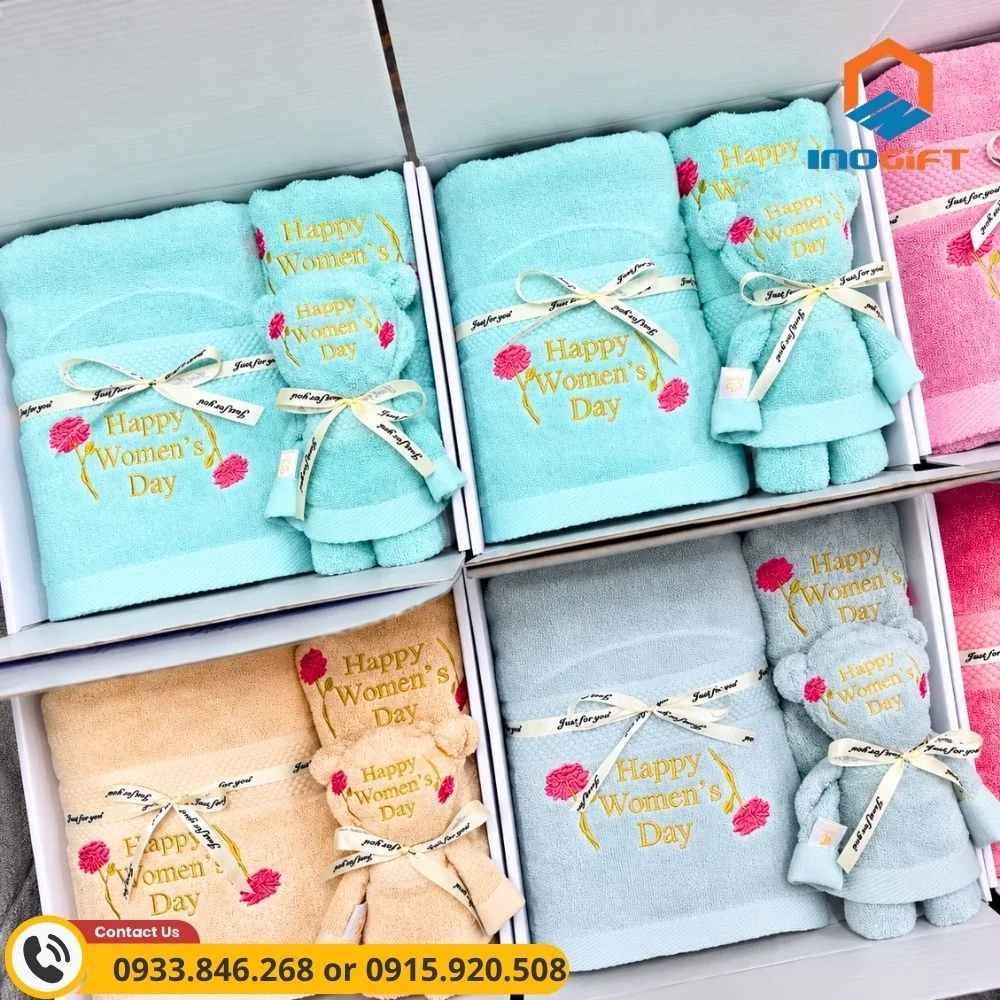 Set 3 khăn thêu Happy Women Day làm quà tặng