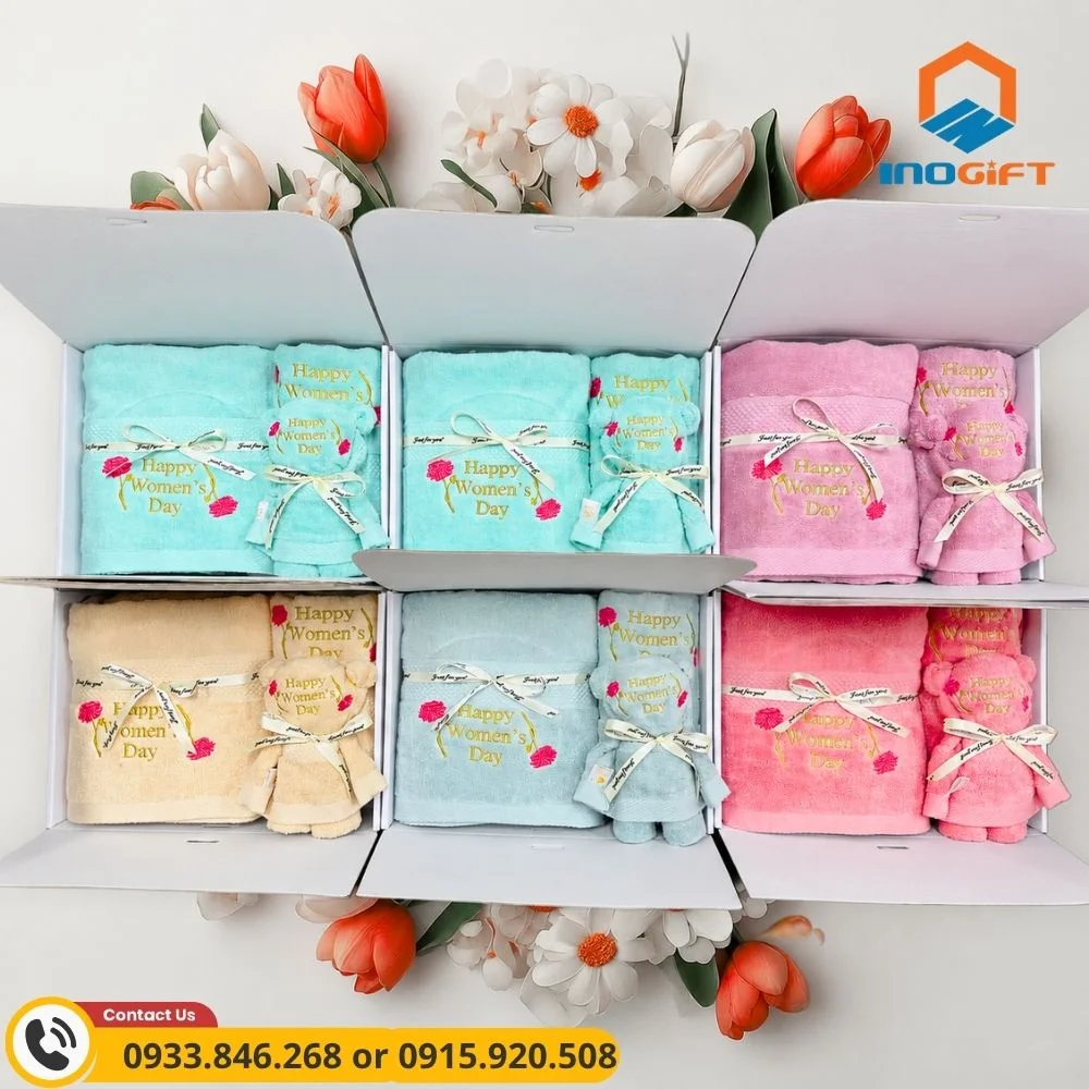 Bộ 3 khăn thêu Happy Women Day quà 8/3