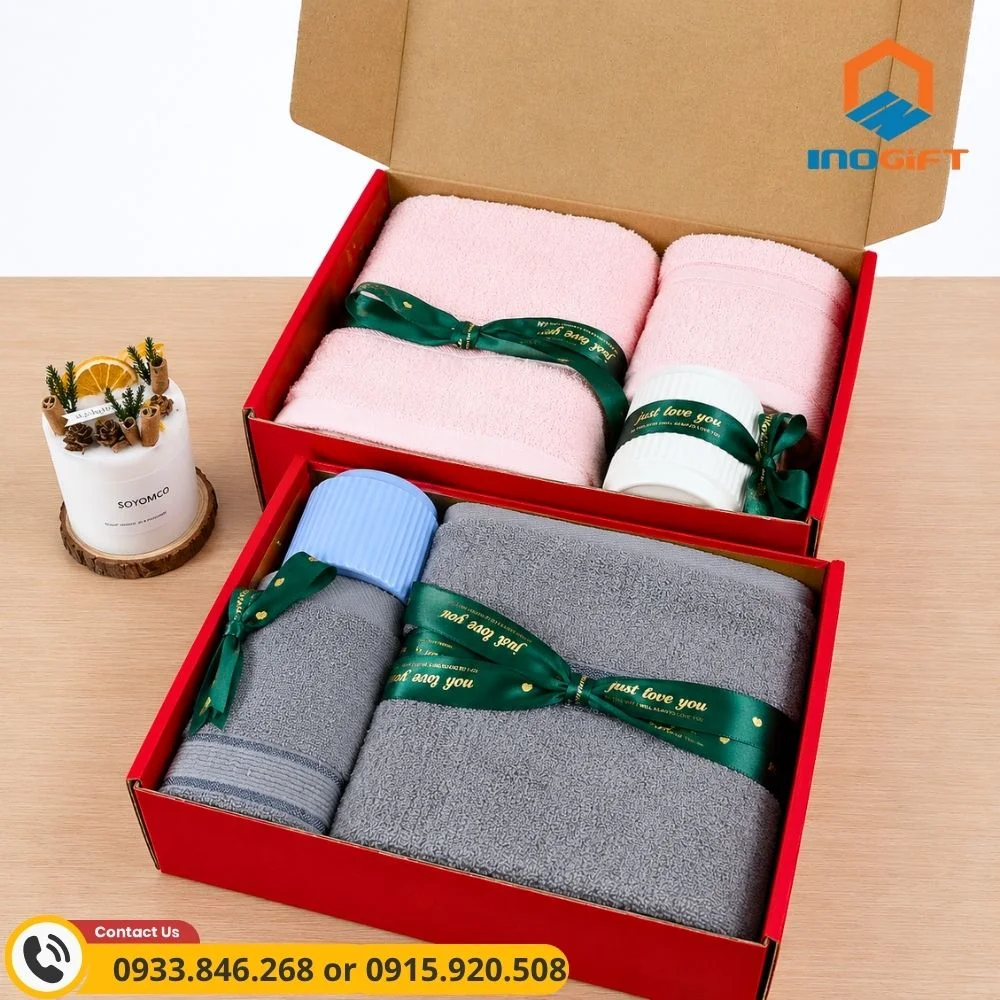 Bộ khăn tắm khăn lau đầu và nến quà 8/3